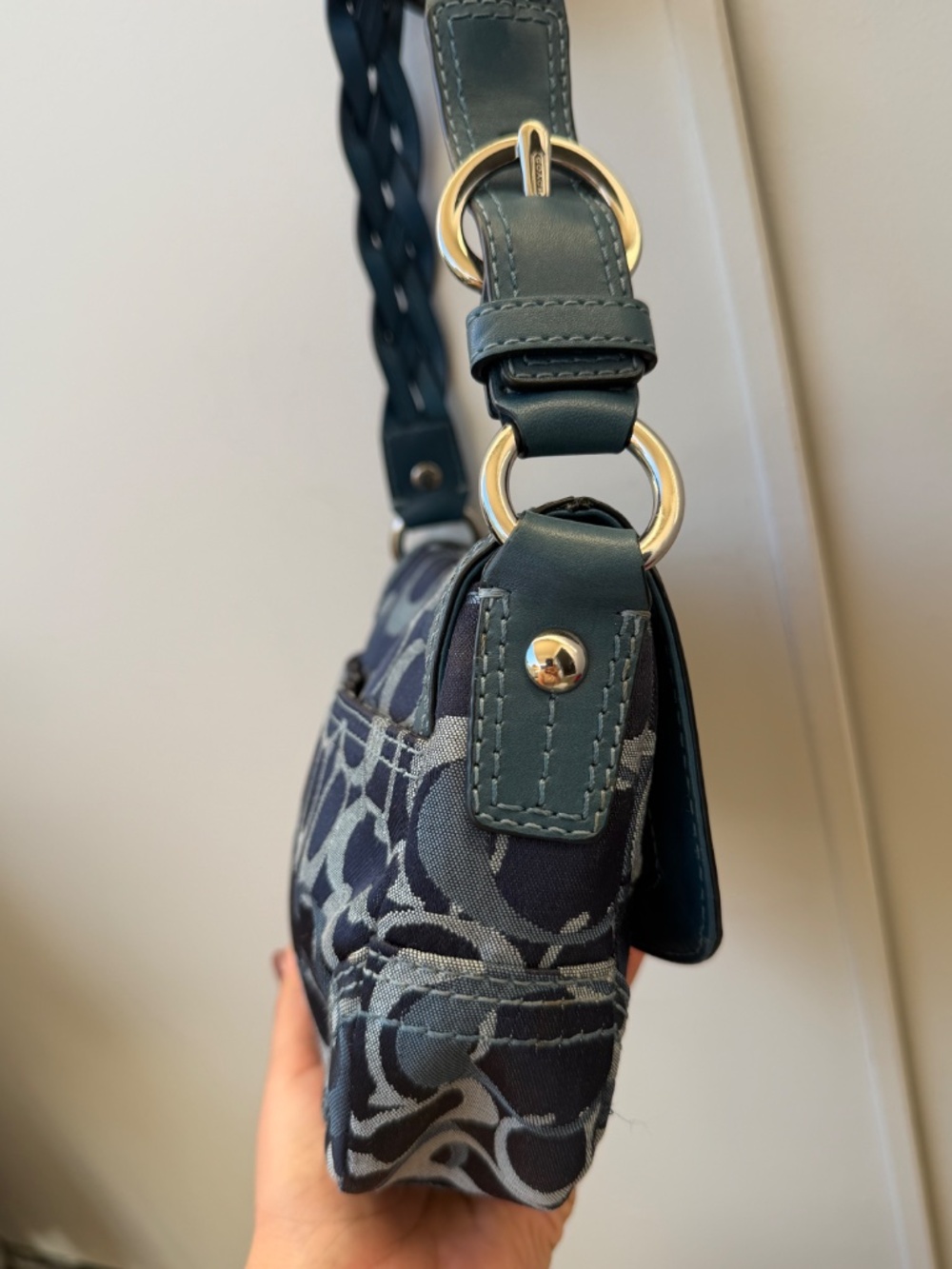 Coach Chelsea (Soho) Signature Optic Flap Bag in Blue/Navy (Style 10992) - Picture 4 of 8